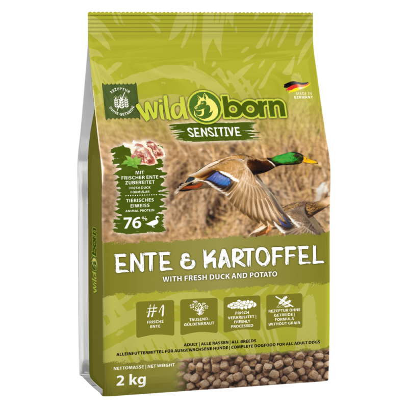 WILDBORN Ente & Kartoffel 2kg Hundefutter getreidefrei mit Ente, Trockenfutter