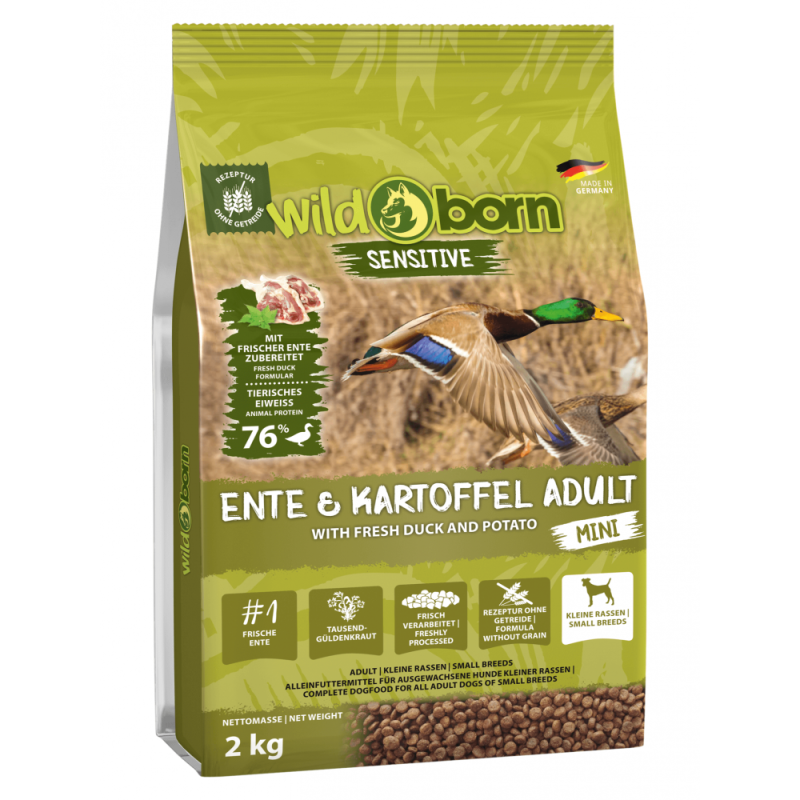 Wildborn Ente & Kartoffel MINI 2kg - getreidefreies Hundefutter für kleine Hunde