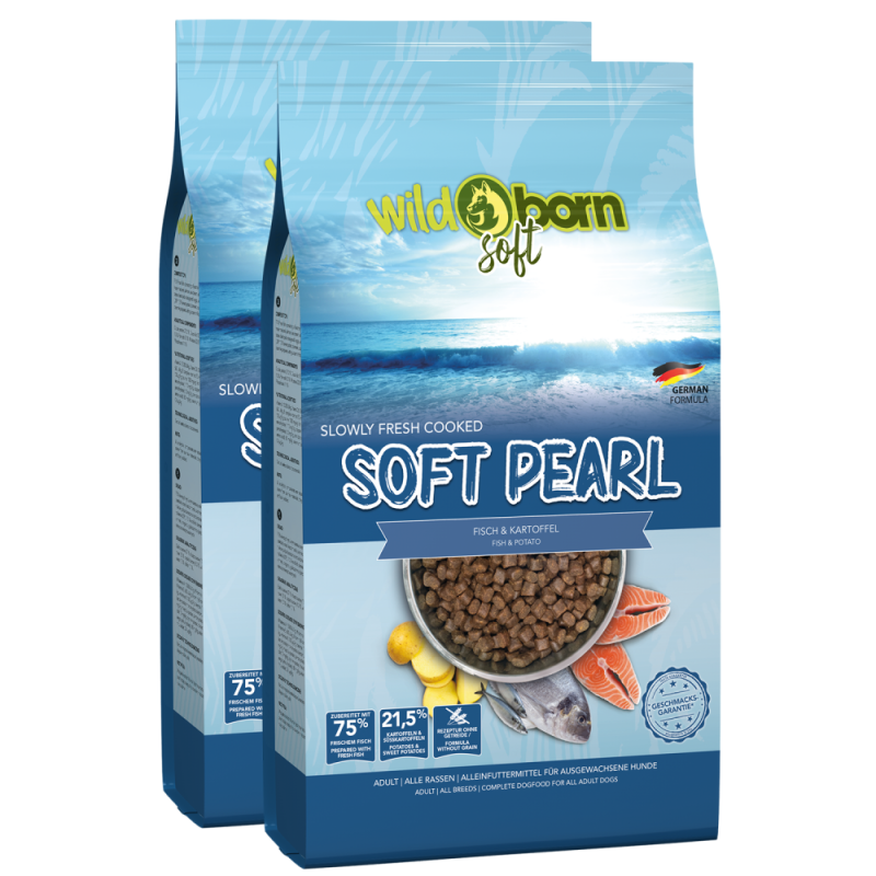 Hundefutter getreidefrei mit 7 Sorten Fisch Doppelpack 2 x 12 kg Trockenfutter WILDBORN Soft Pearl