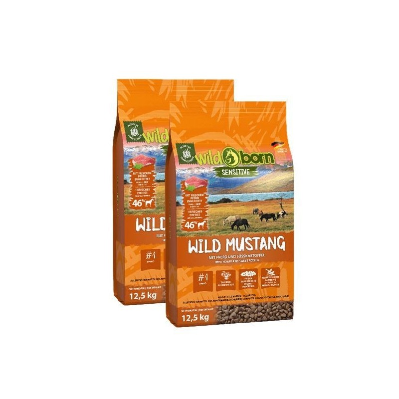 Hundefutter getreidefrei mit Pferdefleisch Doppelpack 2 x 12,5kg Trockenfutter WILDBORN Wild Mustang