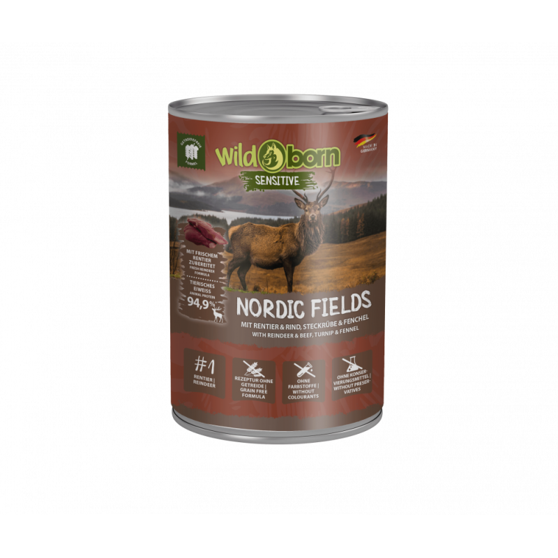 6 x 400g, WILDBORN Nordic Fields Hundefutter mit Rentier & Rind