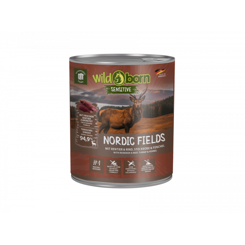 6 x 800g, WILDBORN Nordic Fields Hundefutter mit Rentier & Rind