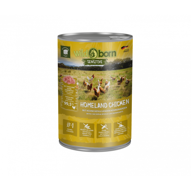 6 x 400g, WILDBORN Homeland Chicken Hundefutter mit Huhn & Hühnerherzen