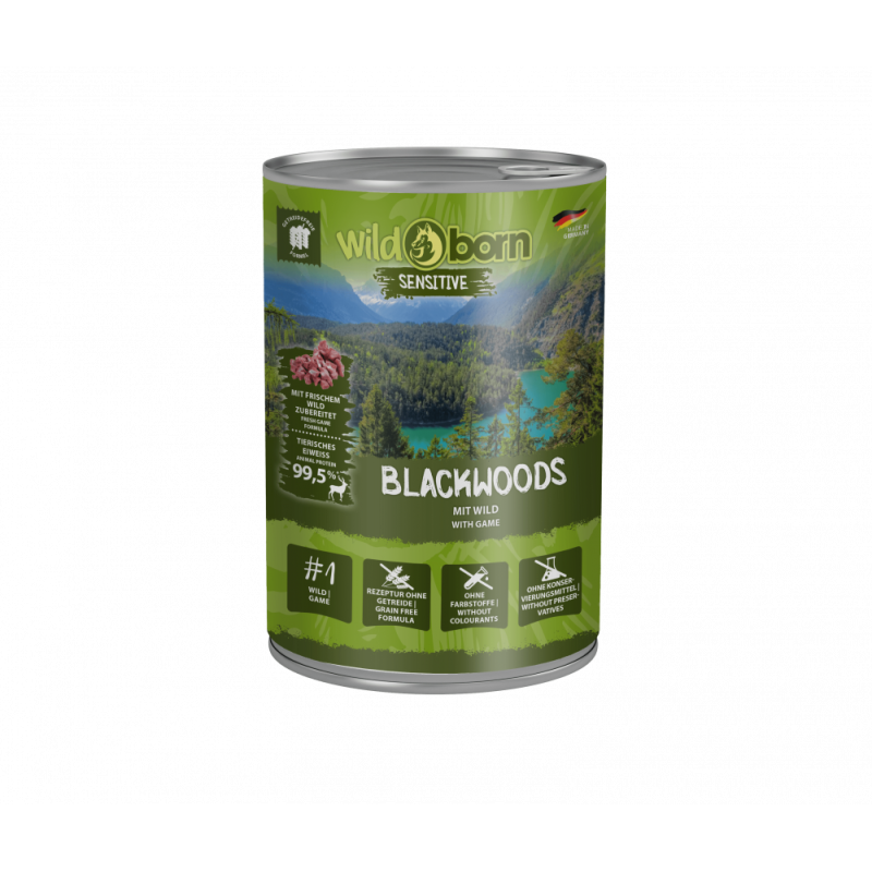 6 x 400g, WILDBORN Blackwoods Hundefutter mit Wild