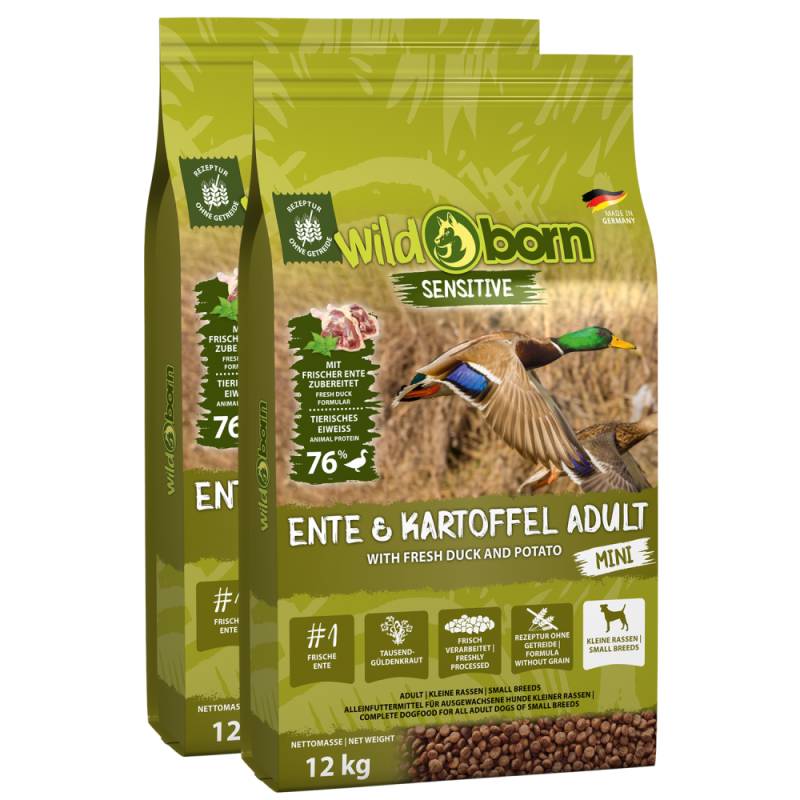 Wildborn Ente & Kartoffel Adult Mini Doppelpack 2 x 12 kg