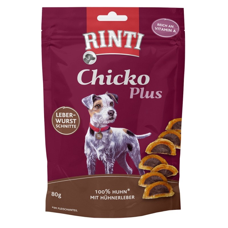 RINTI Chicko Plus 80 Gramm Hundesnacks 12 x 80 Gramm Leberwurstschnitte