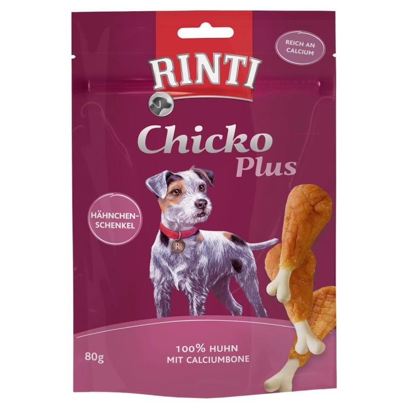 RINTI Chicko Plus 80 Gramm Hundesnacks Sparpaket 12 x 80 Gramm Hähnchenschenkel