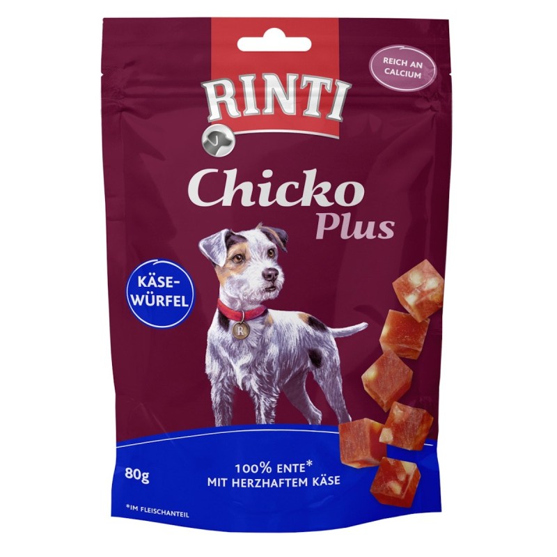 RINTI Chicko Plus 80 Gramm Hundesnacks Sparpaket 12 x 80 Gramm Käsewürfel mit Ente