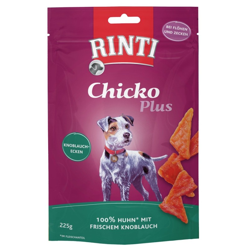 RINTI Chicko Plus 225 Gramm Hundesnacks Sparpaket 9 x 225 Gramm Knoblauchecken mit Huhn