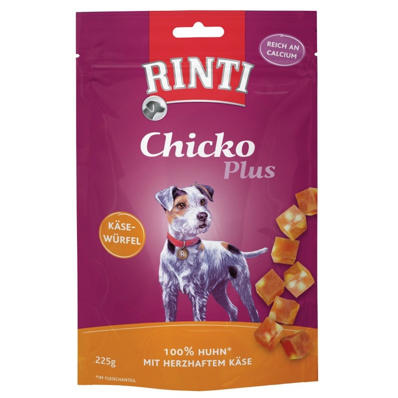 RINTI Chicko Plus 225 Gramm Hundesnacks Sparpaket 9 x 225 Gramm Käsewürfel mit Huhn