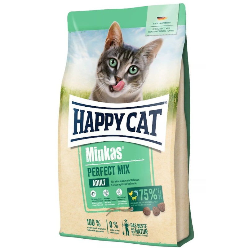 HAPPY CAT Minkas Perfect Mix Geflügel, Lamm / Fisch Katzentrockenfutter 10 Kilogramm