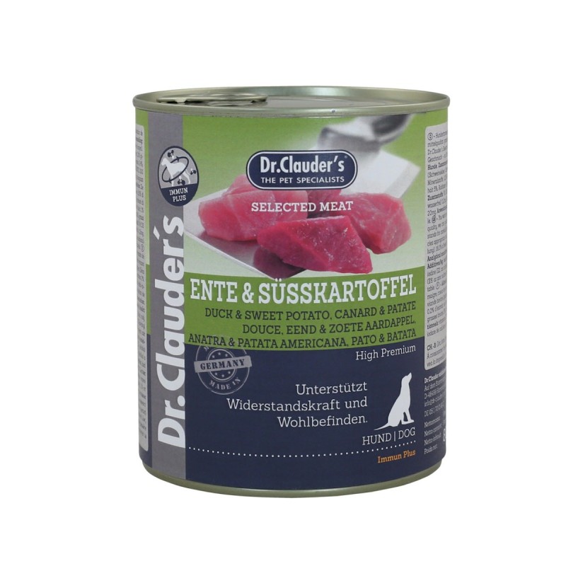 Dr. Clauder's Selected Meat Immun plus 800g Dosen Hundenassfutter Sparpaket Ente / Süßkartoffel 12x800g