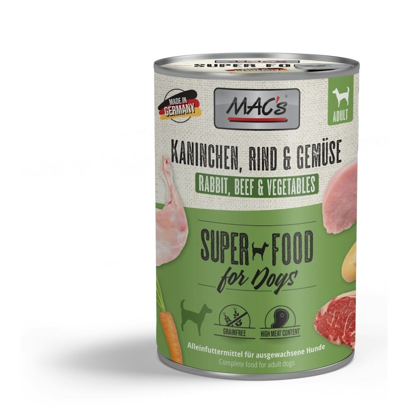 Macs Hund Kaninchen, Rind und Gemüse Sparpaket 12 x 400g