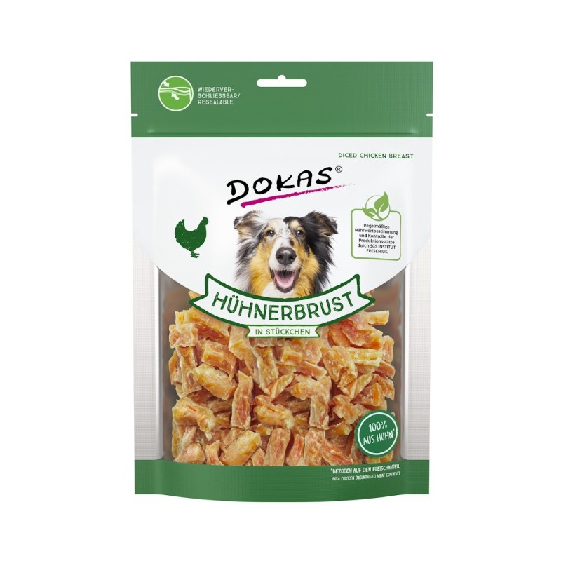 DOKAS Hühnerbrust in Stückchen Hundesnack Sparpaket 9 x 200 Gramm