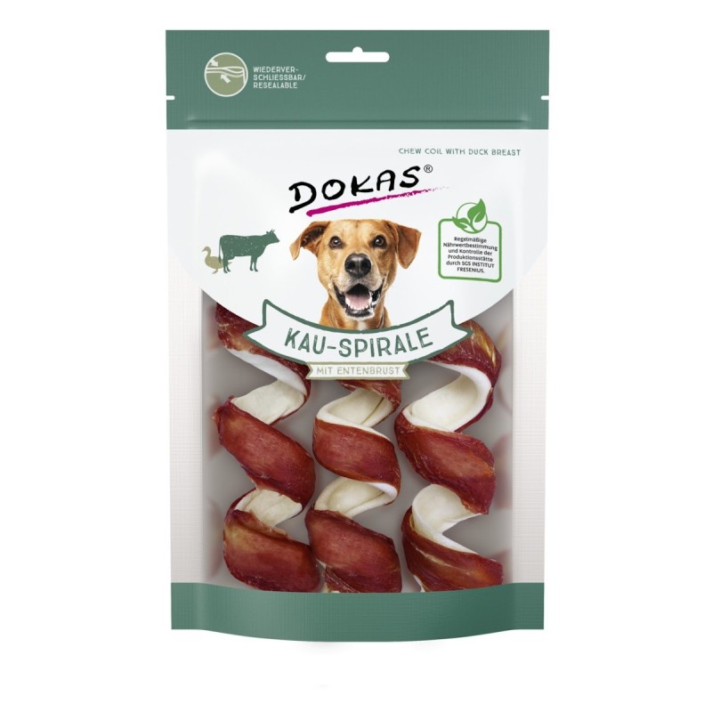 DOKAS Kau-Spirale 110 Gramm Hundesnacks mit Entenbrust 8 x 110 Gramm