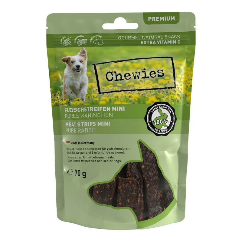 Chewies Mini Fleischstreifen 70 Gramm Hundesnack 8 x 70 Gramm pures Kaninchen