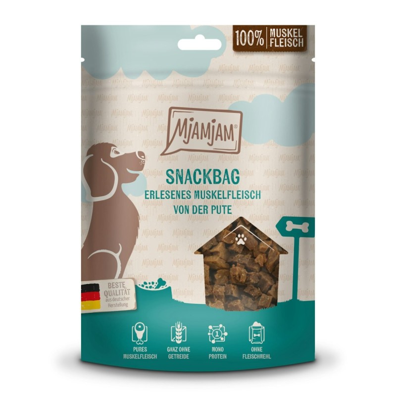 MJAMJAM Snackbag 100 Gramm Hundesnacks erlesenes Muskelfleisch von der Pute 8x100 Gramm