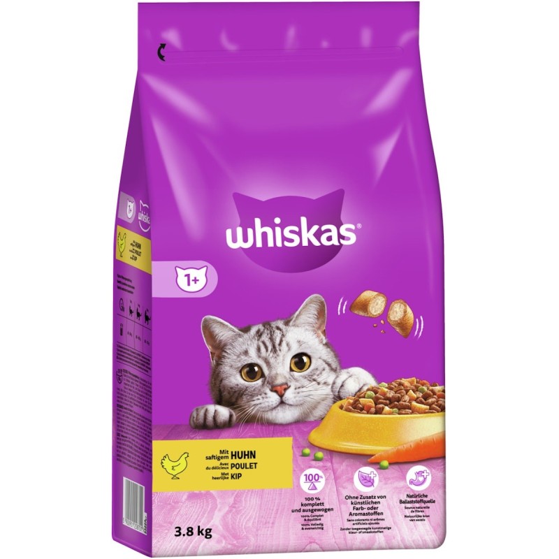 Whiskas Trocken 1und  mit Huhn Katzentrockenfutter 2 x 3,8 Kilogramm