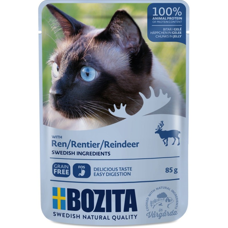 Bozita Häppchen in Gelee 85 Gramm Katzennassfutter Sparpaket 24 x 85 Gramm mit Rentier