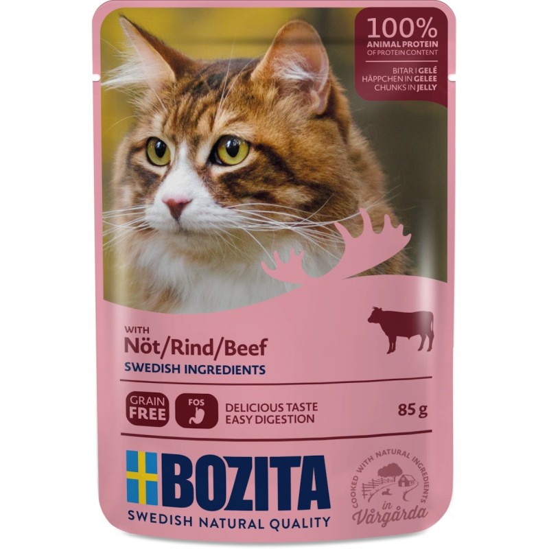 Bozita Häppchen in Gelee 85 Gramm Katzennassfutter Sparpaket 24 x 85 Gramm mit Rind