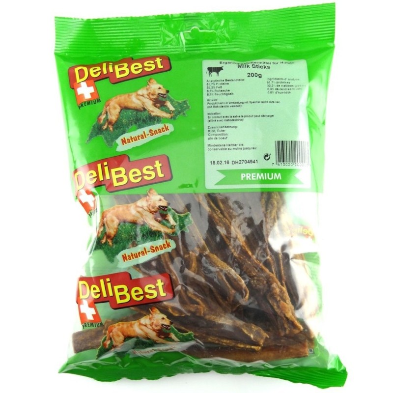 DeliBest Sticks Hundekauartikel Natural Snack Milk Rindereuter 6 x 200 Gramm