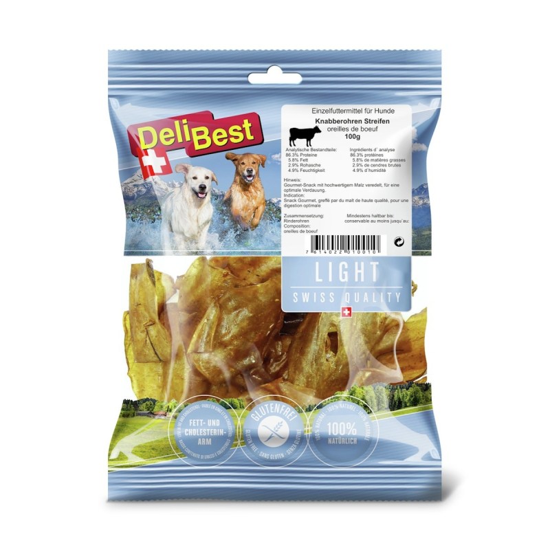 DeliBest Knabberohren Hundekauartikel Streifen Light 6 x 100 Gramm