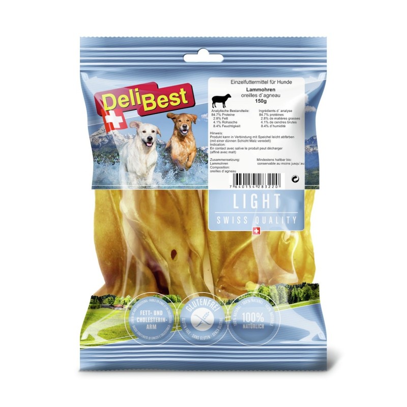 DeliBest Lammohren Light Hundekauartikel 6 x 150 Gramm