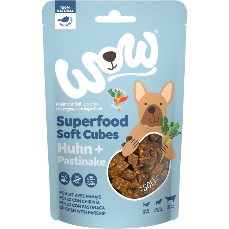 WOW Superfood Soft Cubes 150 Gramm Hundesnack 6 x 150 Gramm Huhn mit Pastinake