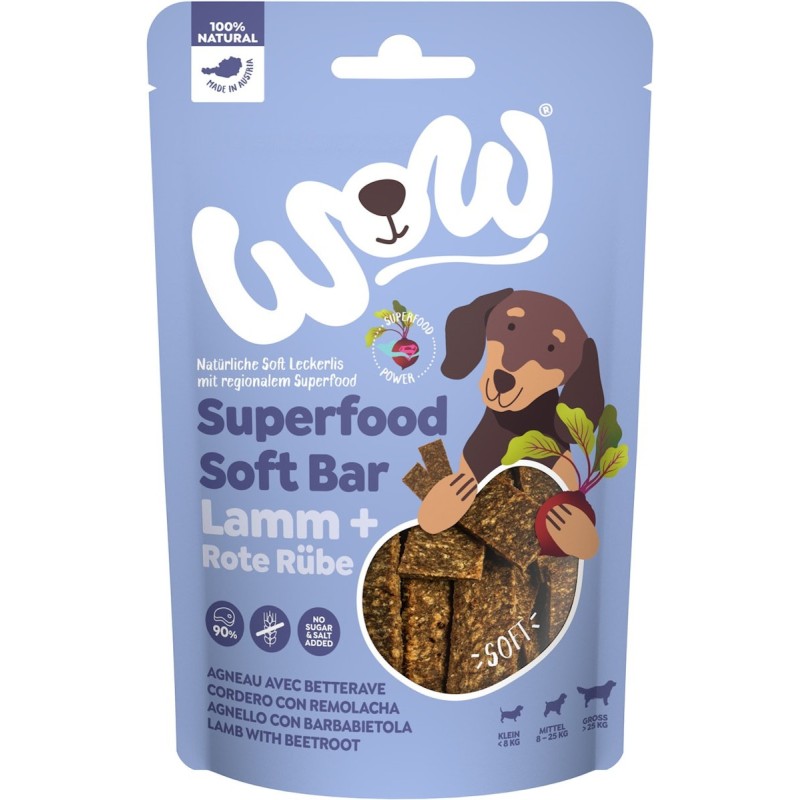 WOW Superfood Soft Bar 150 Gramm Hundesnack 6 x 150 Gramm Lamm mit Rote Rübe