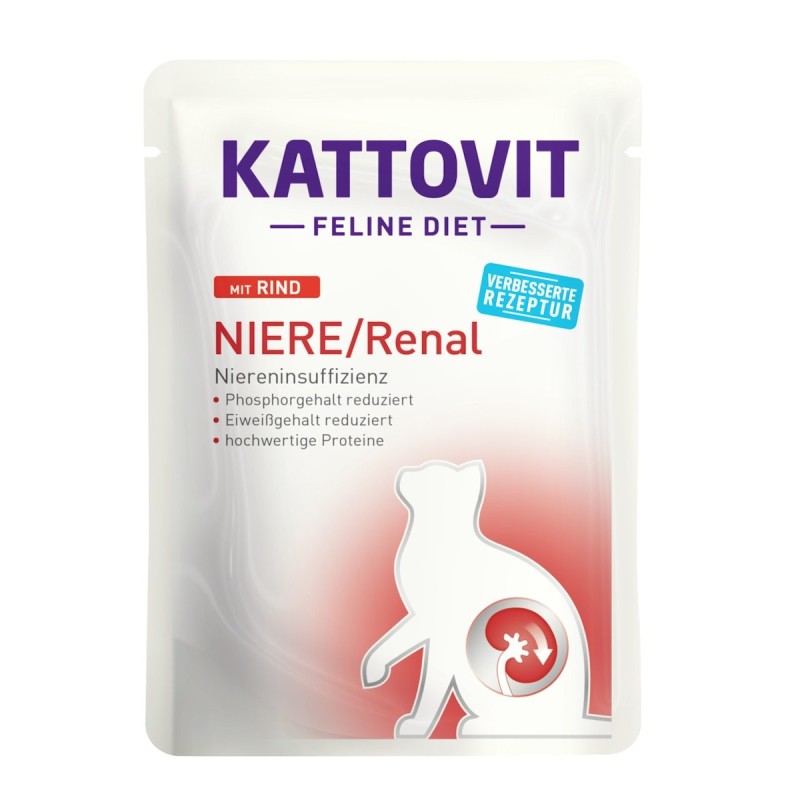 KATTOVIT Feline Diet Niere/Renal 85g Beutel Katzennassfutter Diätnahrung Sparpaket Rind 48x85g