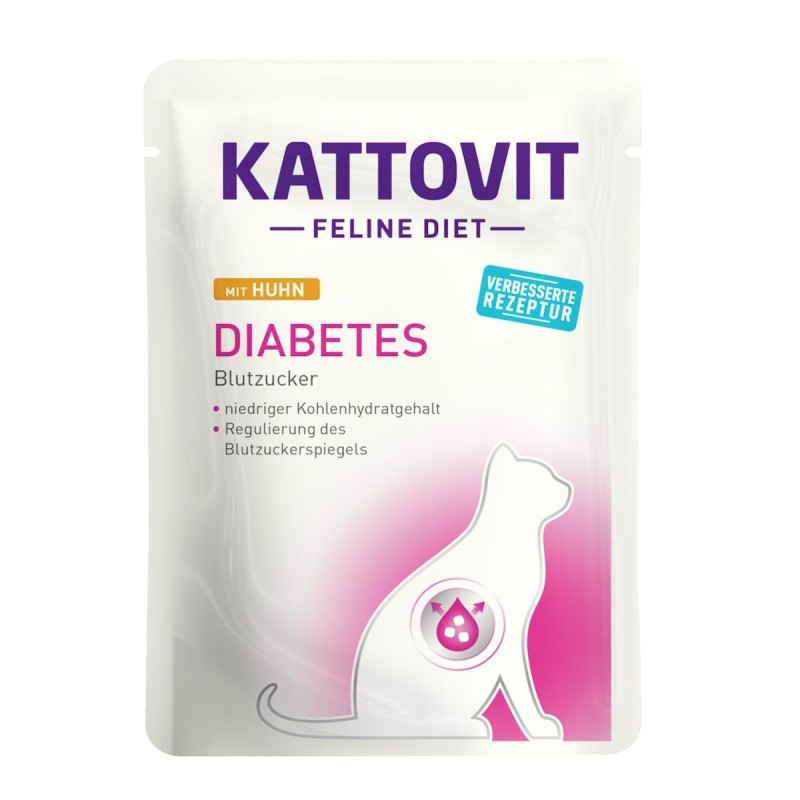 KATTOVIT Feline Diet Diabetes/Gewicht 85g Beutel Katzennassfutter Diätnahrung Sparpaket 48 x 85 Gramm Huhn Feline Diet