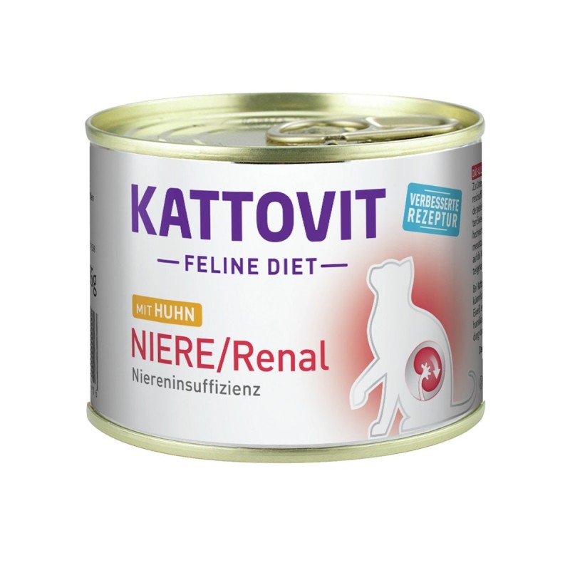 KATTOVIT Feline Diet Niere/Renal 185g Dose Katzennassfutter Diätnahrung Sparpaket 24 x 185 Gramm mit Huhn