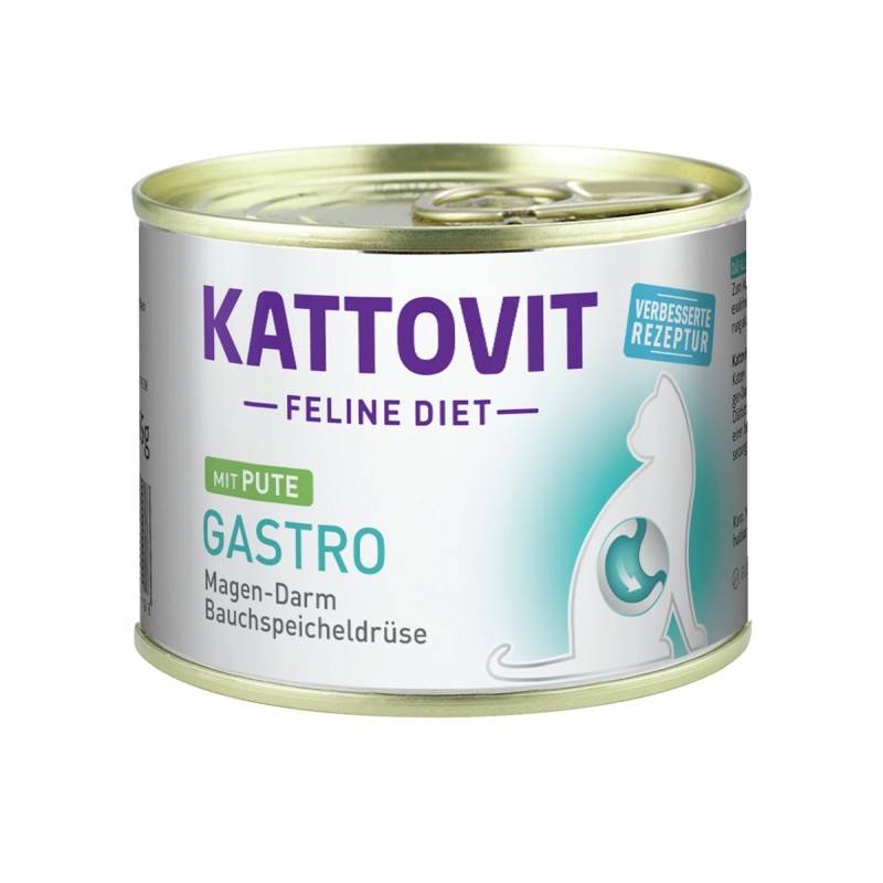 KATTOVIT Feline Diet Gastro 185g Dose Katzennassfutter Diätnahrung Sparpaket 24 x 185 Gramm mit Pute