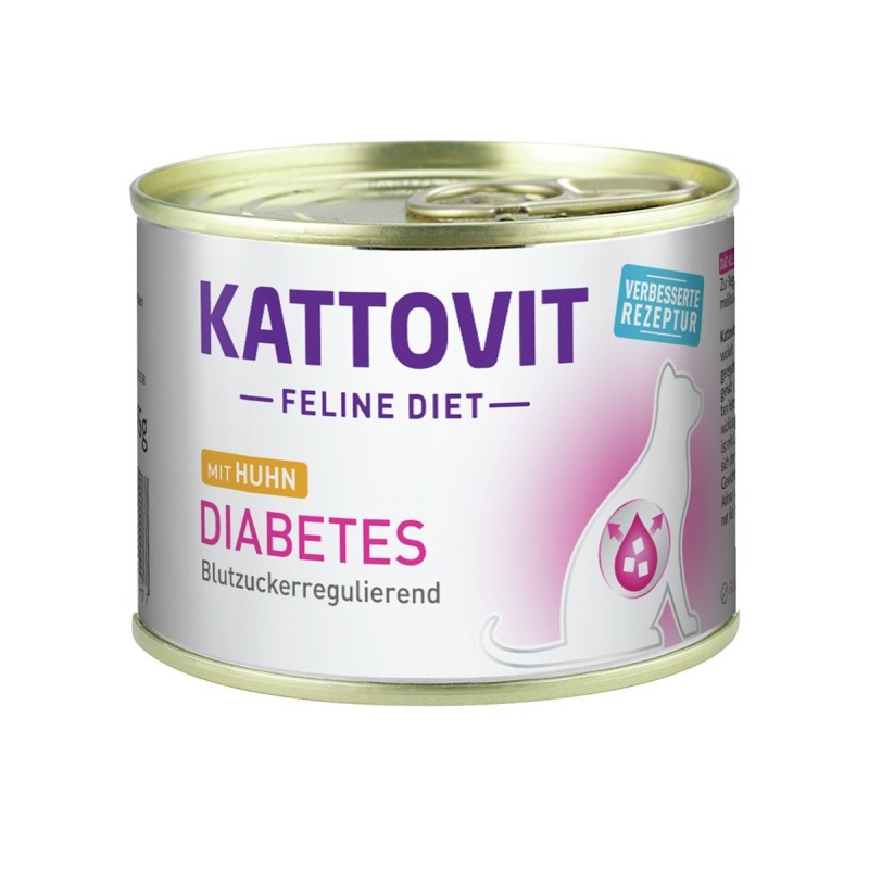 KATTOVIT Feline Diet Diabetes 185g Dose Katzennassfutter Diätnahrung Sparpaket 24 x 185 Gramm mit Huhn