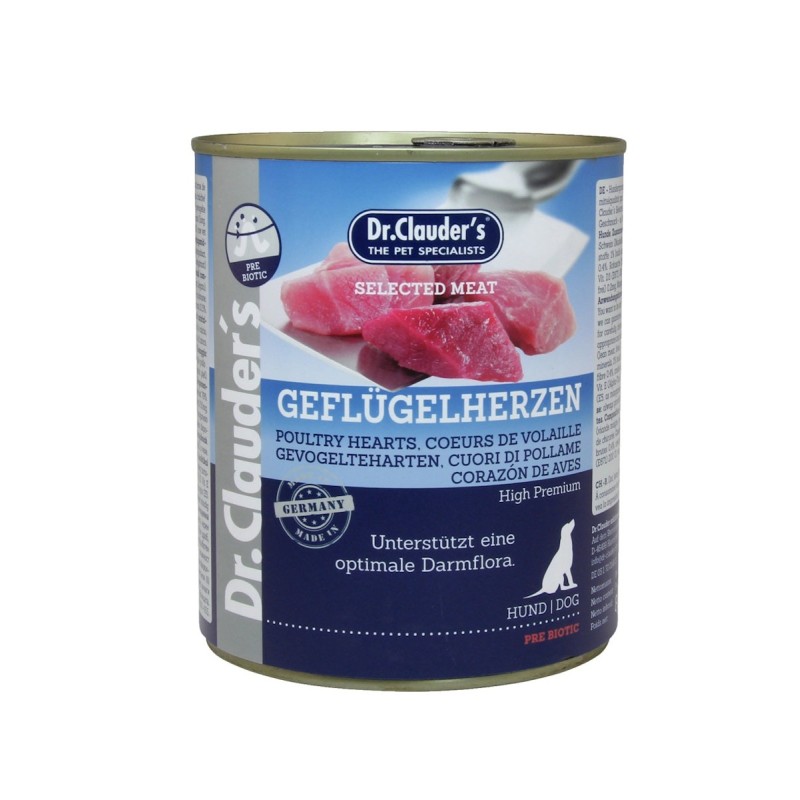 Dr. Clauder's Selected Meat Pre Biotics 800g Dosen Hundenassfutter Geflügelherzen 6x800g