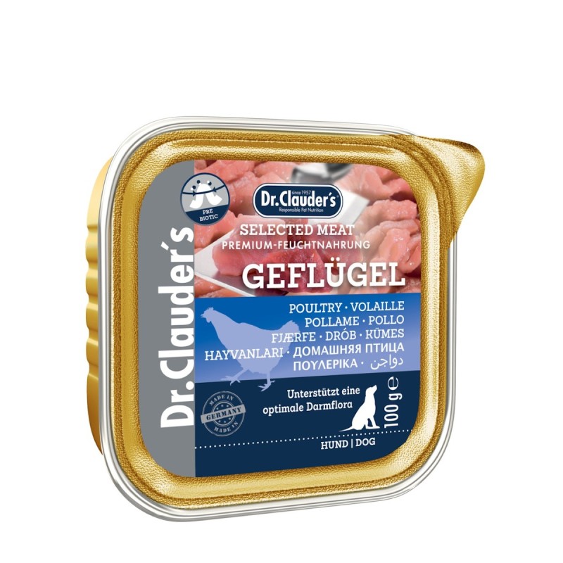 Dr. Clauder's Selected Meat Pre Biotics 100g Schalen Hundenassfutter Geflügel 30x100g