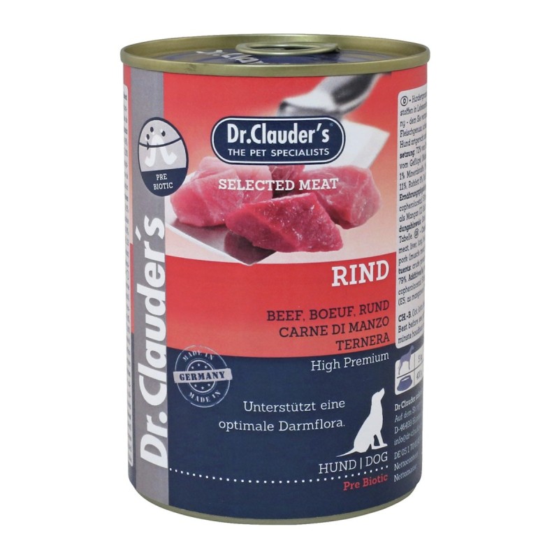 Dr. Clauder's Selected Meat Pre Biotics 400g Dosen Hundenassfutter Sparpaket Rind 12x400g