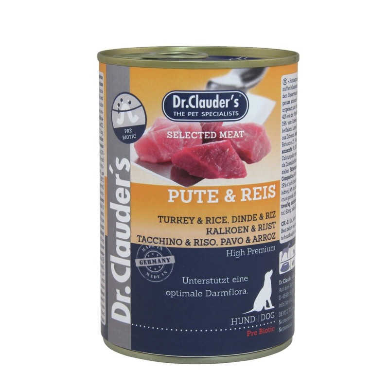 Dr. Clauder's Selected Meat Pre Biotics 400g Dosen Hundenassfutter Sparpaket Pute / Reis 12x400g