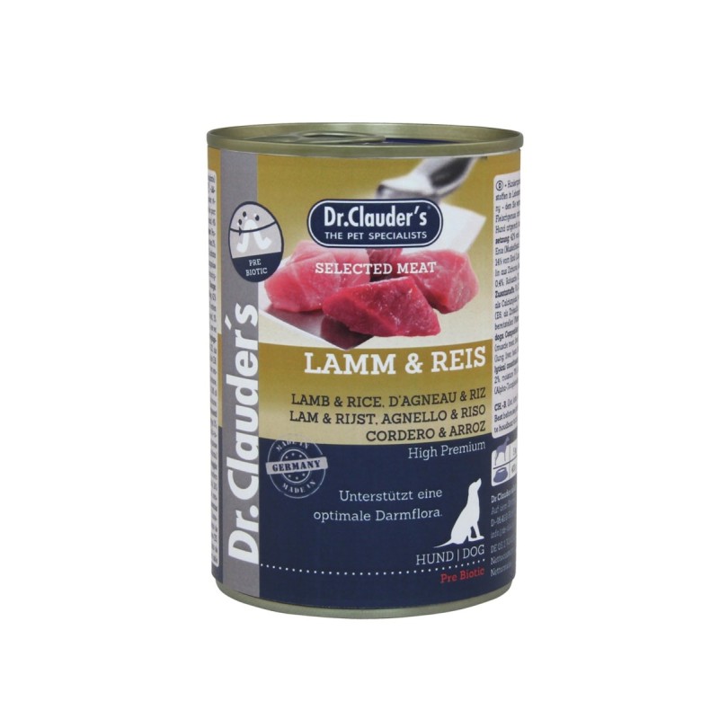 Dr. Clauder's Selected Meat Pre Biotics 400g Dosen Hundenassfutter Sparpaket Lamm / Reis 12x400g