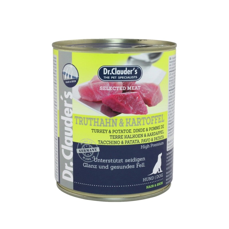 Dr. Clauder's Selected Meat Pro Hair / Skin 800g Dosen Hundenassfutter Truthahn / Kartoffel 6x800g