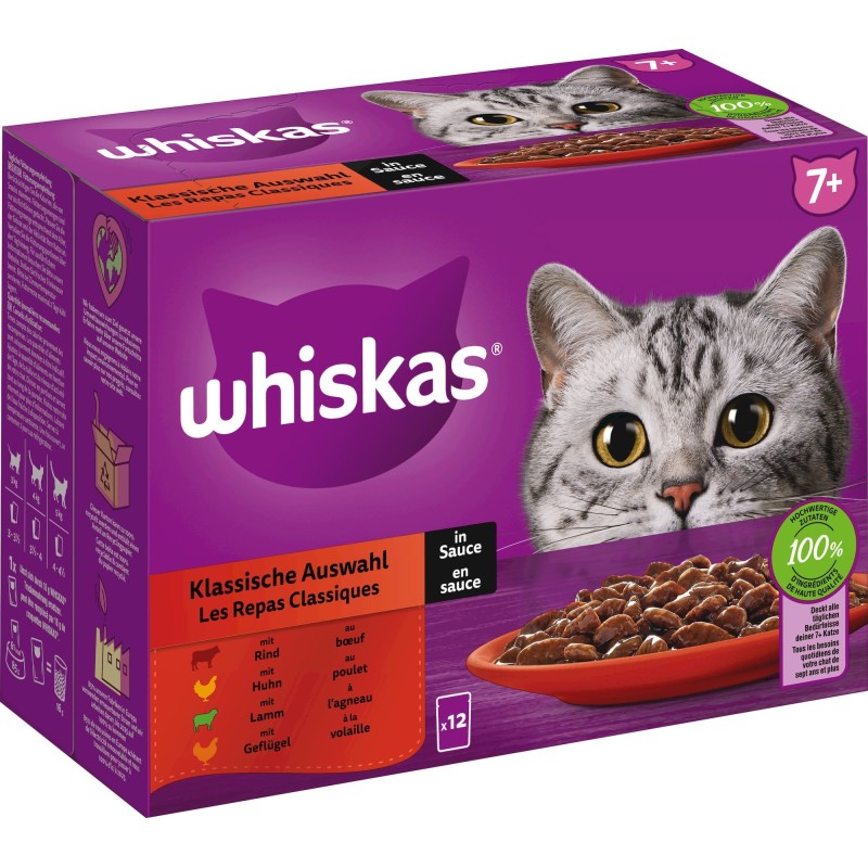 Whiskas Multipack 12x85g Klassische Auswahl in Sauce 7+ - 1.020 g