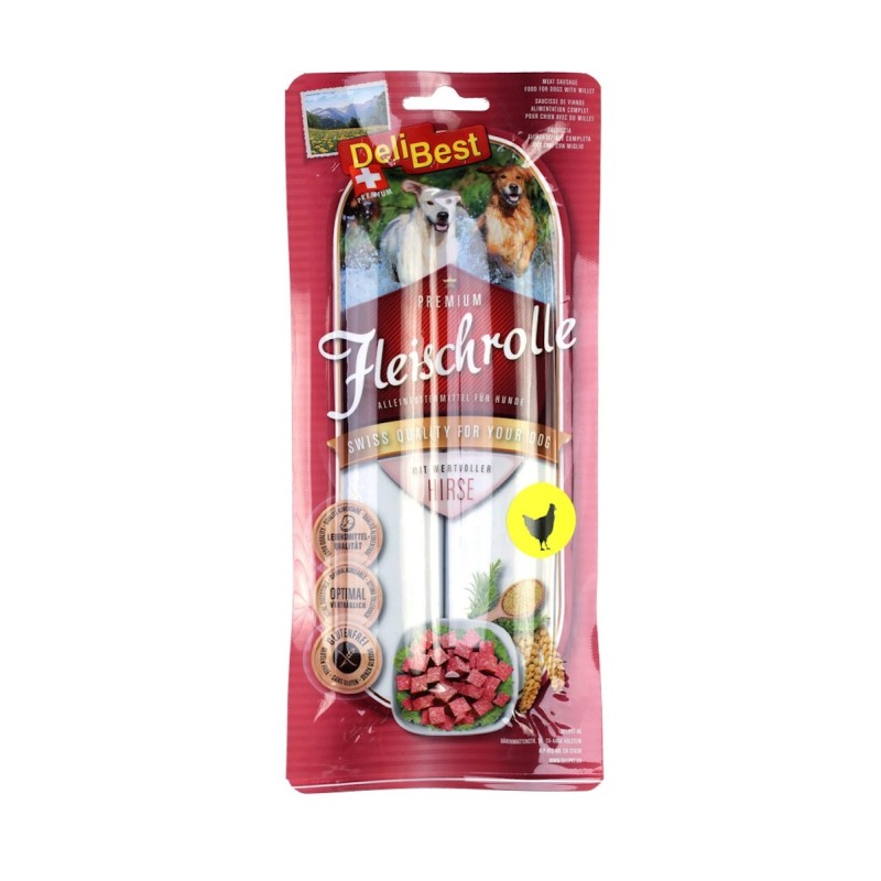 DeliBest Fleischrolle mit Hirse 2 x 400 Gramm Hundesnacks Hähnchen 12 x 400 Gramm