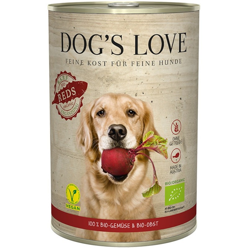 Dog's Love BARF Organics 400g Dose Hundenassfutter Sparpaket 12 x 400 Gramm Bio Reds mit Gemüse / Obst