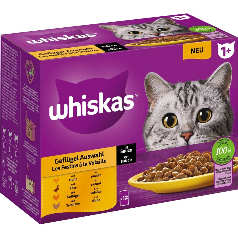 Whiskas Multipack 12x85g Geflügel Auswahl in Sauce 1+ - 1.020 g