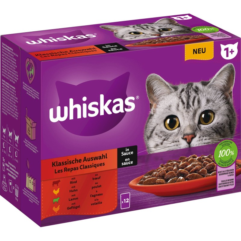 Whiskas Multipack 12x85g Klassische Auswahl in Sauce 1+ - 1.020 g