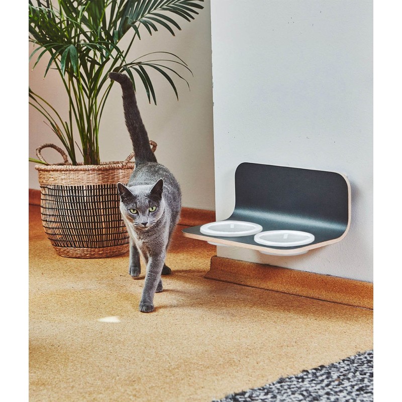 MiaCara Arco Cat Feeder with Porcelain Bowls HPL Grey