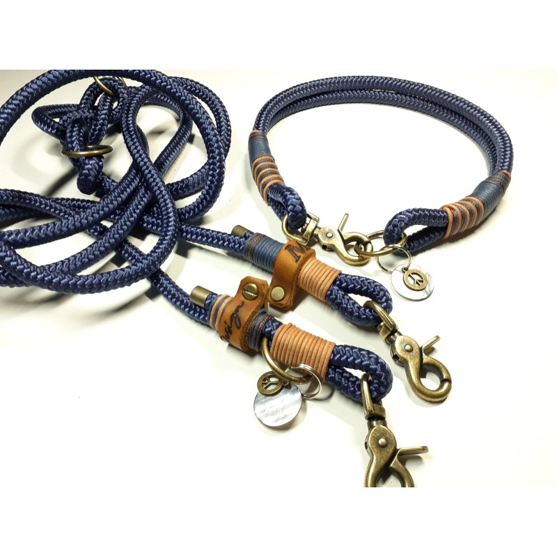 Halsband Set ELVIS in navy | Beschläge: Antikes Messing | Auswahl: Halsband / Leine | Farbe: navy