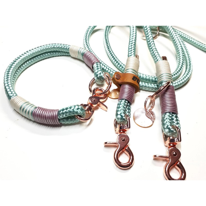 Halsband Set KIM in mint | Beschläge: Rosegold | Auswahl: Halsband / Leine | Farbe: mint