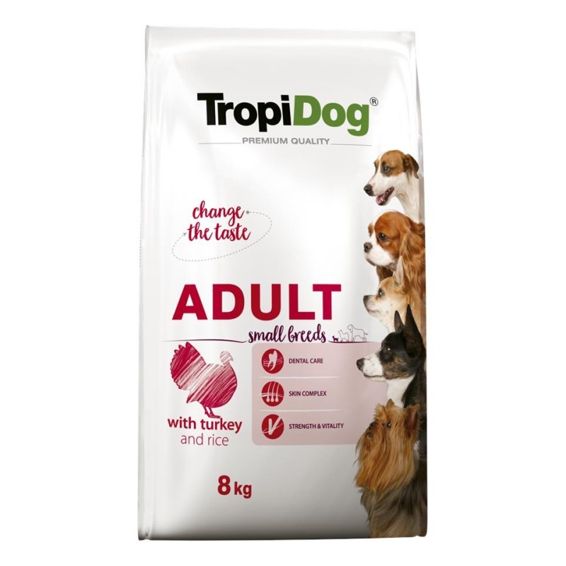 TROPIDOG Premium Adult S für kleine Rassen mit Truthahn  und  Reis 8kg