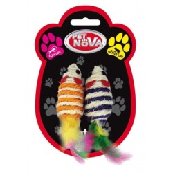 PET NOVA Katzenspielzeug Maus Set 2 vielfarbige Sisalmäuse 7x3cm